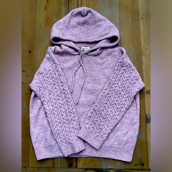 Lavender Mixed Knit Maternity Hooded Sweater - Picture 2 of 2
